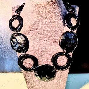 Elegant Black Statement Necklace Hollow Circle Geometric Design